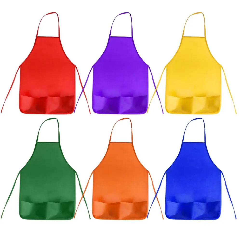 Color Kids Aprons Children Painting Aprons Kids Art Smocks with 2 Roomy Pockets for Kitchen and Classroom (Brushes not Included)