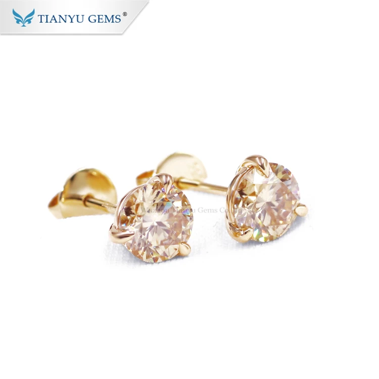 

Tianyu gems single diamonds earrings 14k 18k yellow gold setting yellow moissanite diamonds earring