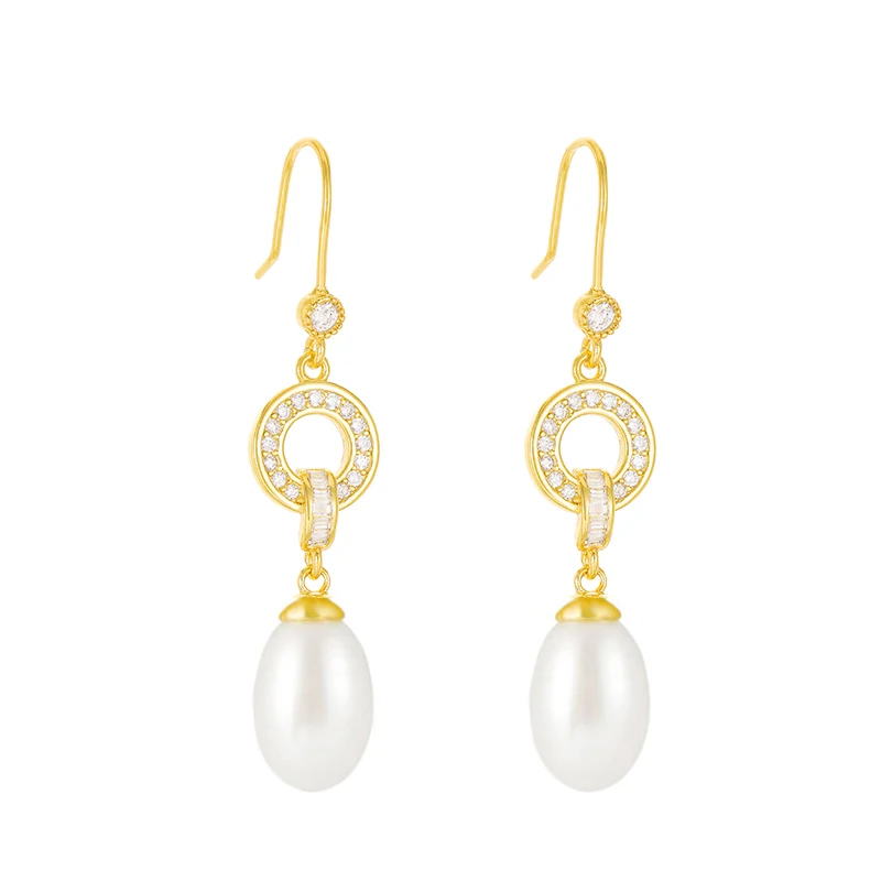 

Milliedition Fast delivery jewelry Fashion Jewelry 18k gold plated freshwater pearls earrings with zircon, Picture shows