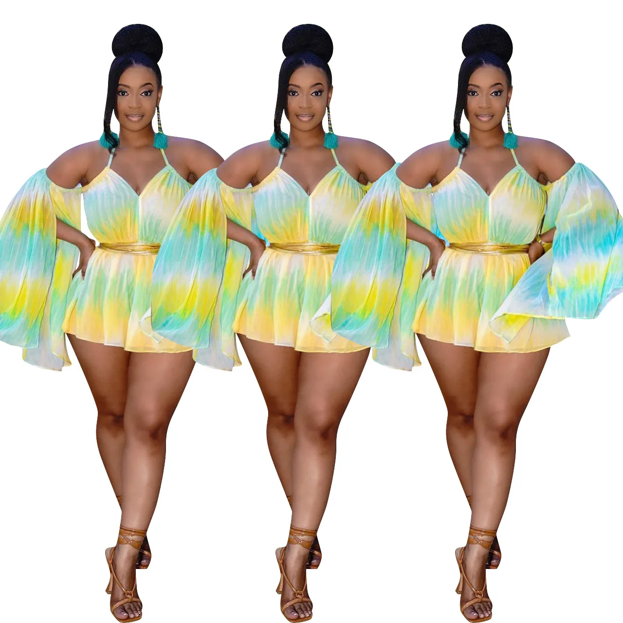 

2021 Fashion New European And American Print V-neck Sexy Woven Big Skirt With Belt And Large Size Dress