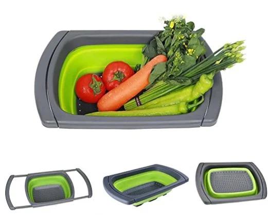 
Hot Selling Foldable Sink Kitchen Rectangle Strainer Collapsible Vegetable Fruit Silicone Collander Strainer 