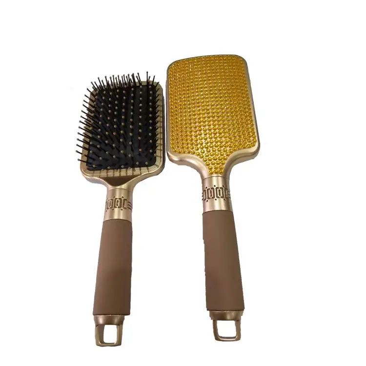 

Square Heat Resistant Luxury Custom Logo Paddle Cover Detangling Hot Sale Bling Crystal Rhinestone Private Label Hair Brush