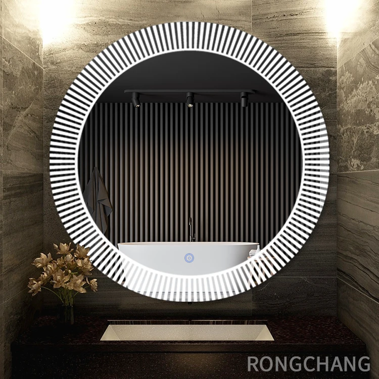 

Rongchang circle smart round gold vanity wall light LED bathroom mirror Anti-Fog Waterproof Memory Touch