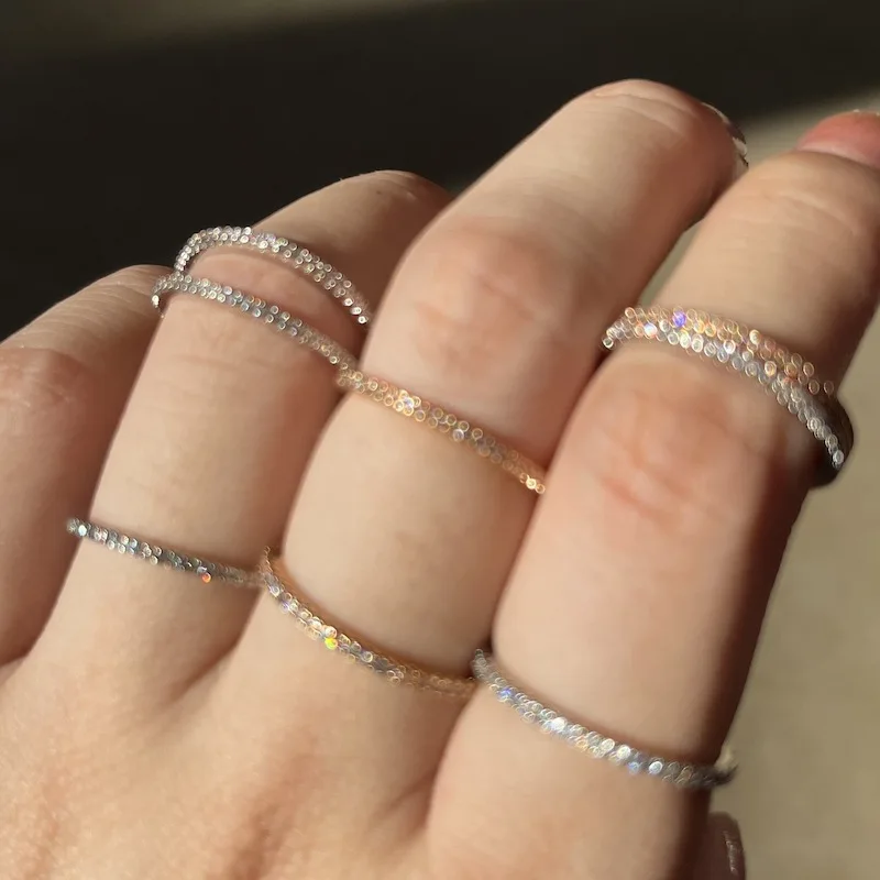 

European Best Selling Diamond Crystal Stacking Band Ring Sparkling Zircon Tennis Chain Mini Finger Rings