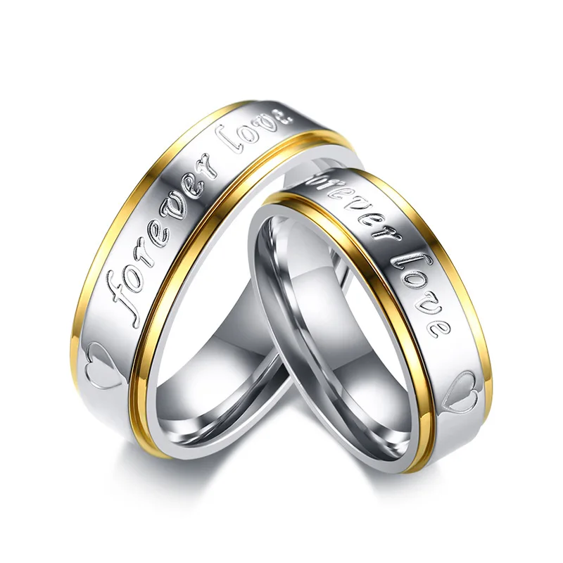 

Charare gold silver lettering stainless steel couple ring accessories
