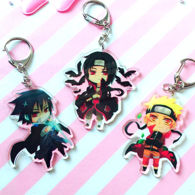 

free shipping anime Naruto acrylic Keychain cartoon Uchiha Itachi Key Ring Figure Key Chain Charm jewelry, Colorful