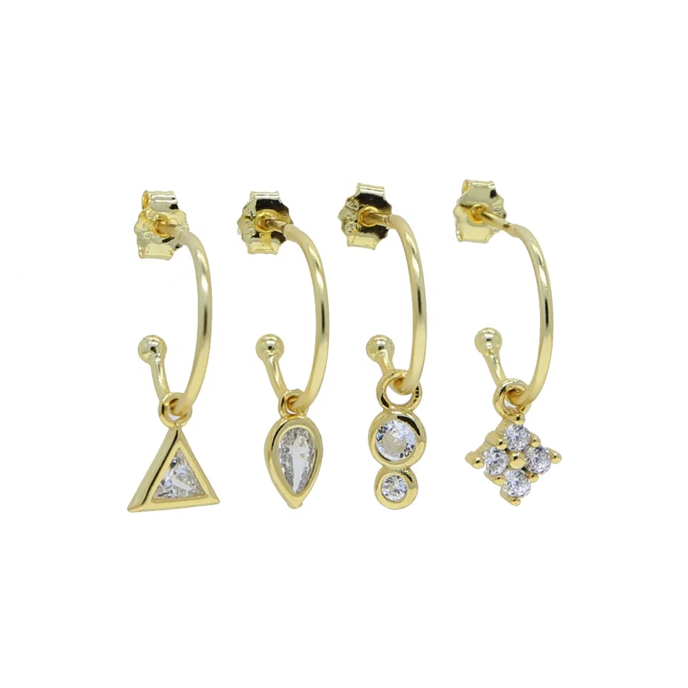 

4pcs/set 925 sterling Silver Cubic Zirconia tear drop triangle square charm dangle Earring Set for Women Jewelry Valentine's Day