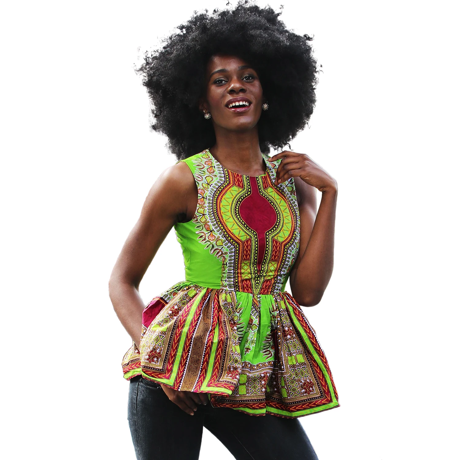 

Wholesale Price African women vintage sleeveless top plus size crew neck shirt African Women top, Customized color