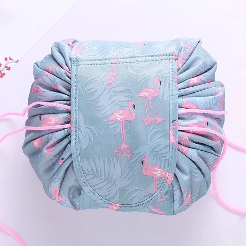 

RTS Large Capacity Flamingo Cosmetic Pouch Bag Travel Cosmetic Bag Round Polyester Drawstring Makeup Organizer Storage Bag