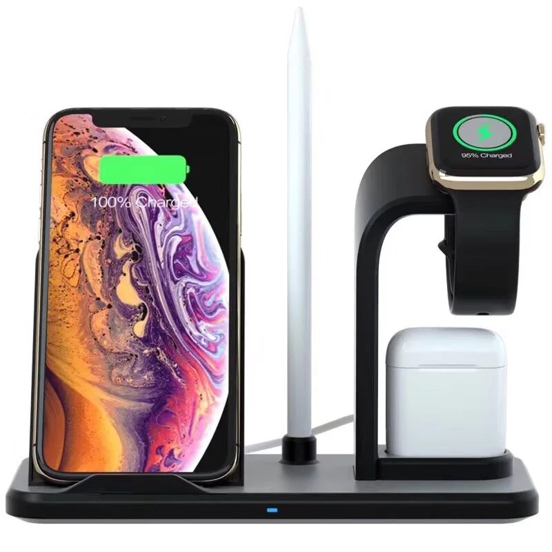 

3 in 1 Qi Wireless Desktop Charger, Pen Holder Wireless Charger, Black, white