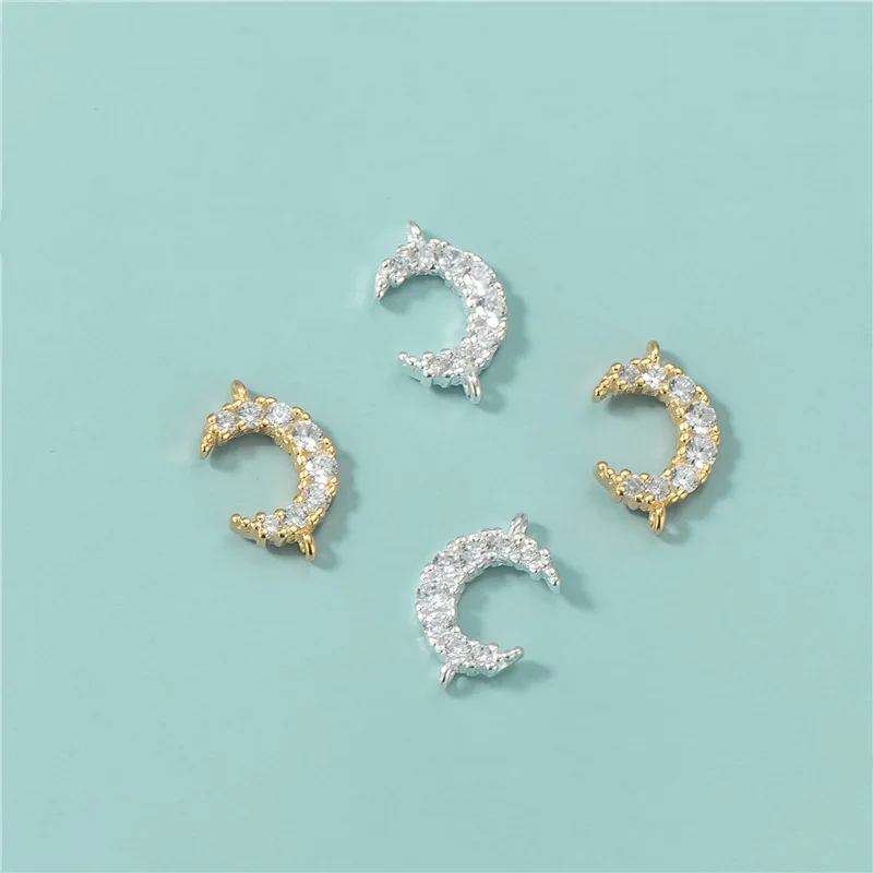 Diy Women Bracelet Micro Zircon Crescent Moon Double Loop Connector 925 Silver Jewelry Fancy Connector Finding