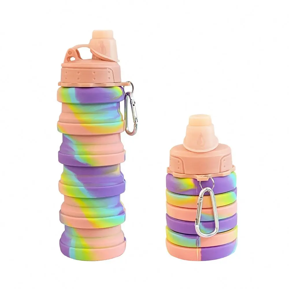 

Hot Sale Silicone Foldable Collapsible Sports Water Bottle for Wholesale, Camouflage pink, camouflage red, camouflage blue, camouflage yellow