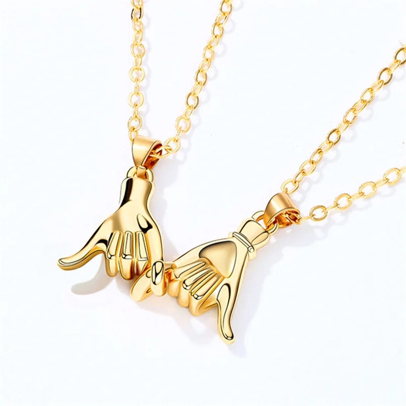 

2Pcs/set Pull Hook Pendant Chain Lovers Hand in Hand Matching Necklaces for Couples Valentine's Day gift Magnetic Necklace, 6 colors
