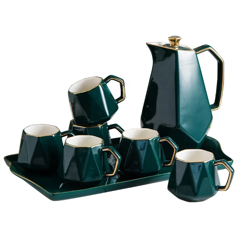 

New style The Nordic Korean Arabia Gold Ceramic Coffee Tea Pot Cups Saucers Sets Restaurant Logo Style Packing Hotel Color