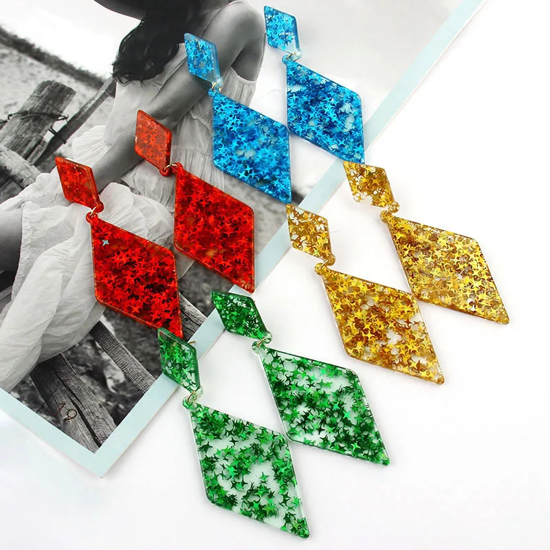 

Rhombic acrylic acetate plate ear studs