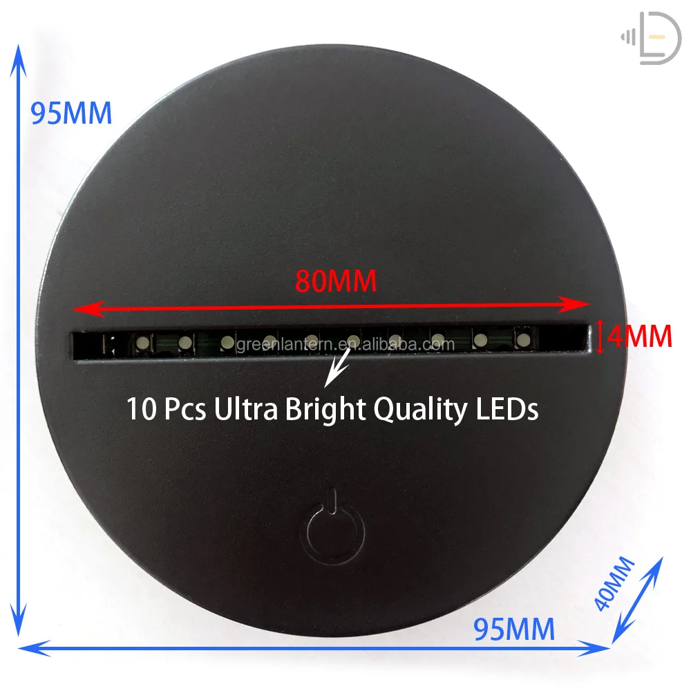 LED Lamp Bases for 3D Led Night Light ABS Acrylic Black 3D LED Lamp Night Light Touch Base with USB Cable and Remote Control
