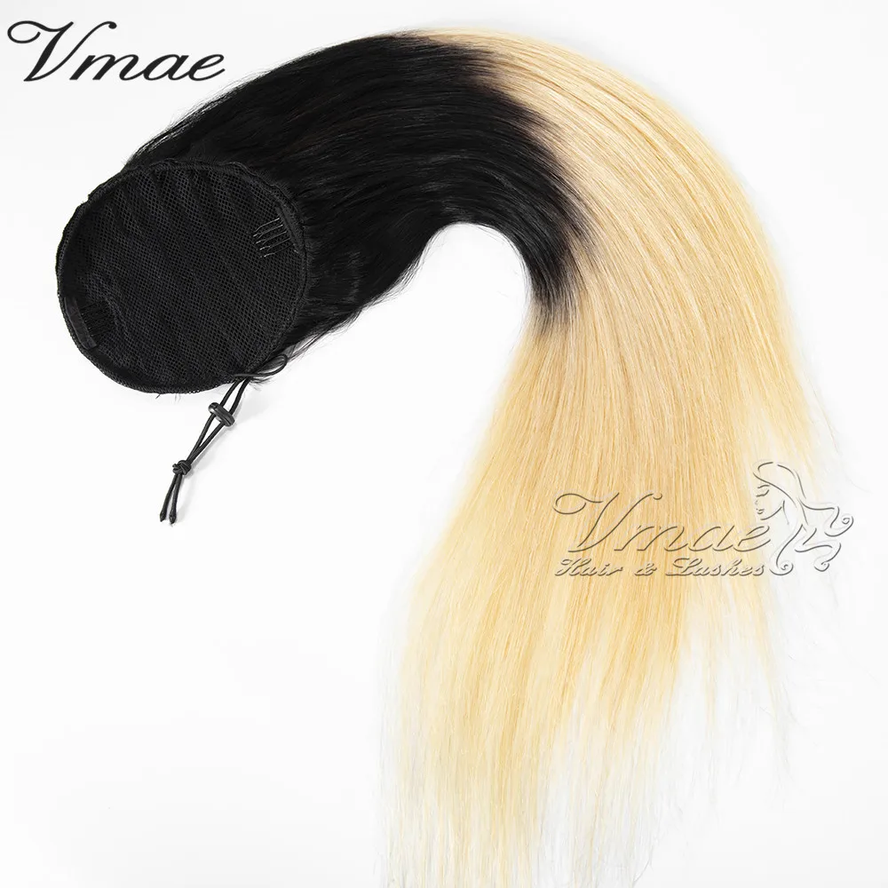 

VMAE Wholesale 11A Hot Selling Raw Virgin Double Drawn Straight T#1B-613 Human Hair Drawstring Ponytail Human Hair Extension