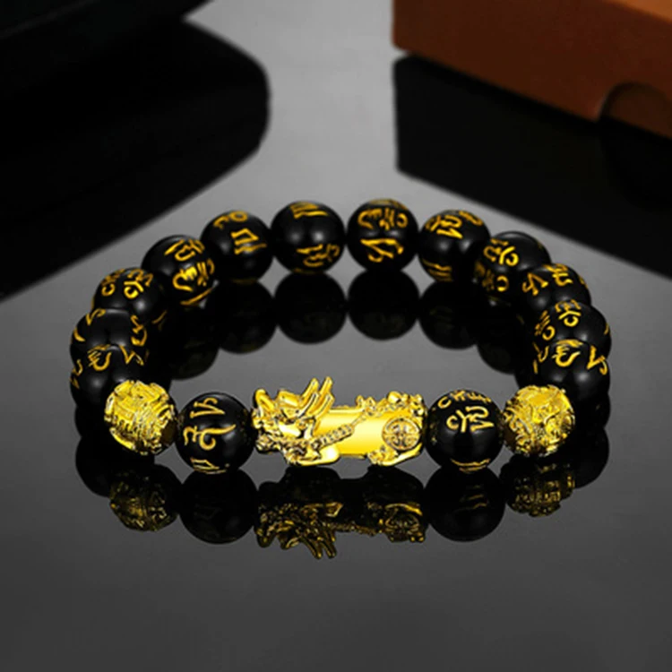 

Wholesale Charm Gold Plated Pixiu Animal Black Bead Bracelet for Women