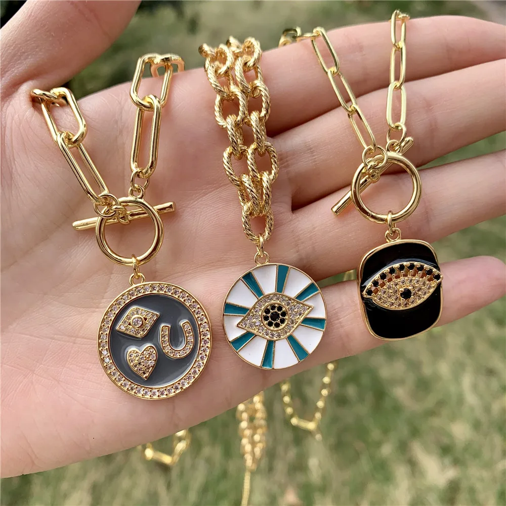 

LS-A3376 fashion luxury cz micro pave pendant necklace,new enamel eye letter charm pendant necklace jewelry, As is