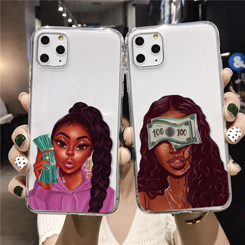 Transparent Black Girl Phone Case Soft Fashion Mobile Cover For Iphone ...