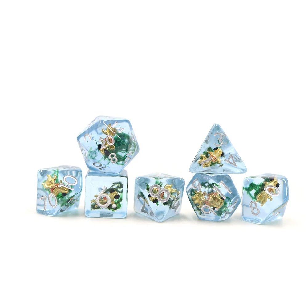 

OEM High Quality 7 pcs soft Edges resin fish dice custom dnd animal dice