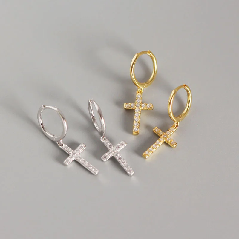 

Fashion Trendy 2021 Newest 925 Sterling Silver Jewelry Gold Tone Sterling Silver Crystal CZ Cross Pendant Clip-on Earrings