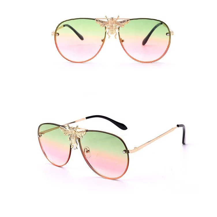 

2021 New spot metal bee sun glasses fashion shades sun glasses with candy color lens