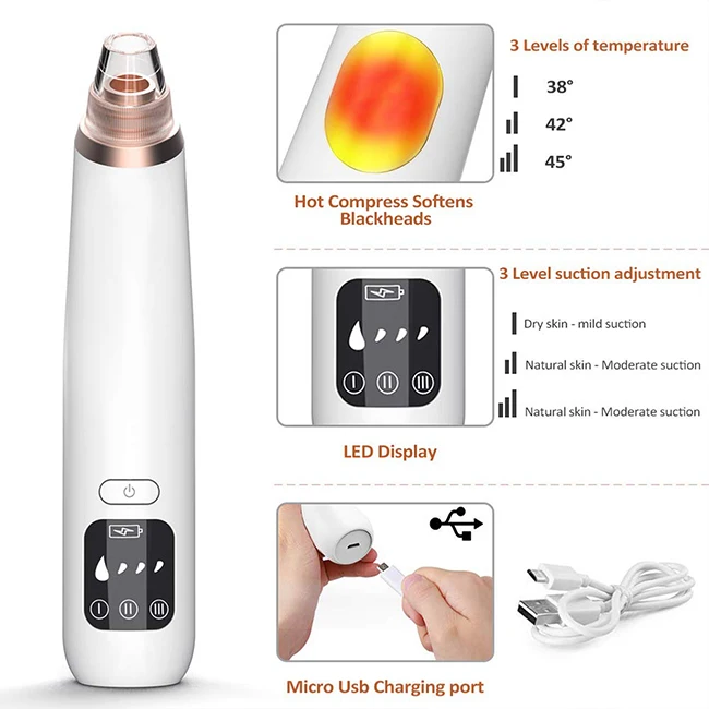 

Electric Blackhead Remover Vacuum Beauty Equipment Acne Removal Treatment Machine Face Care Pores Nose Deep Cleansing Instrument, White