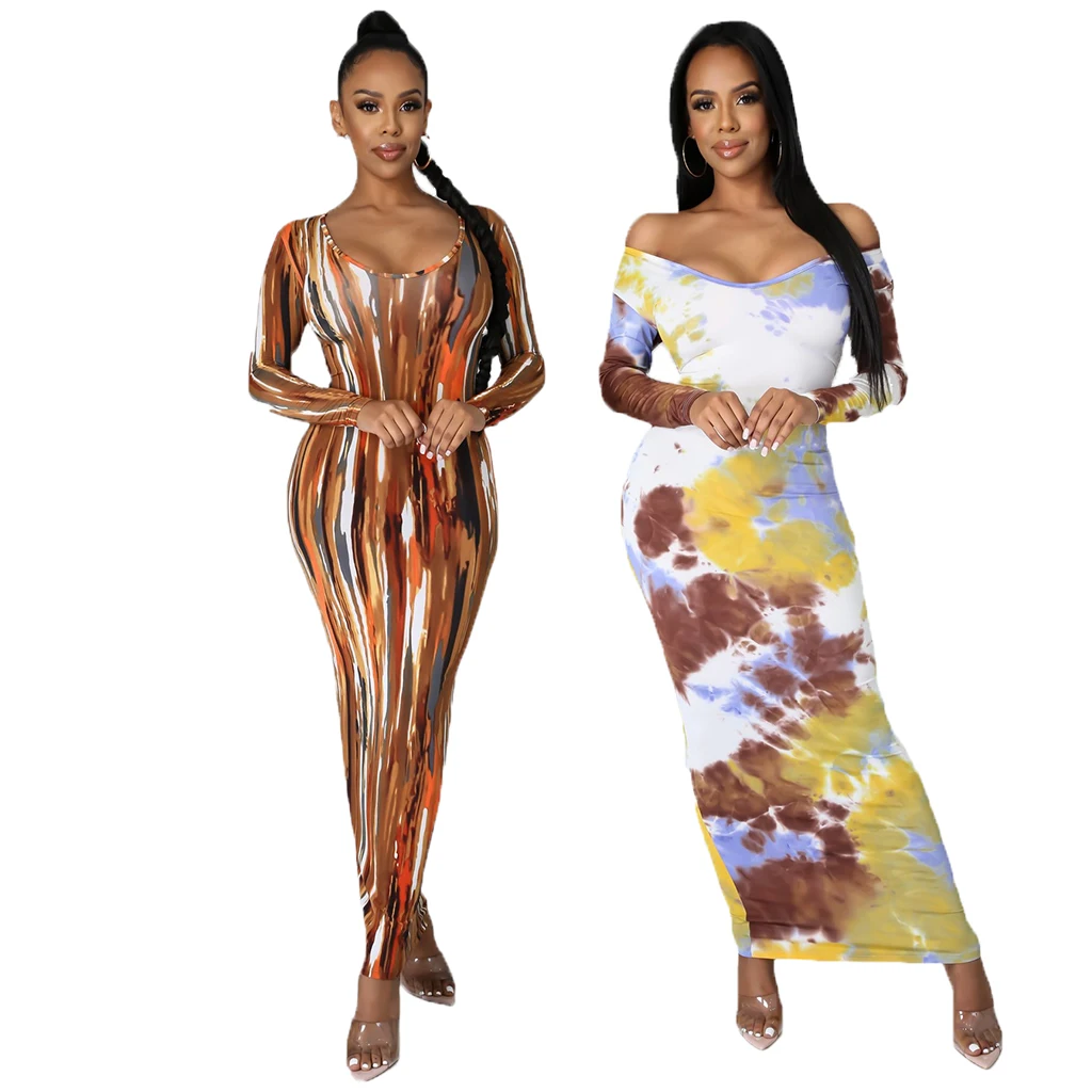 

fashion midi long sleeve dress sexy party printed long sleeve dress maxi