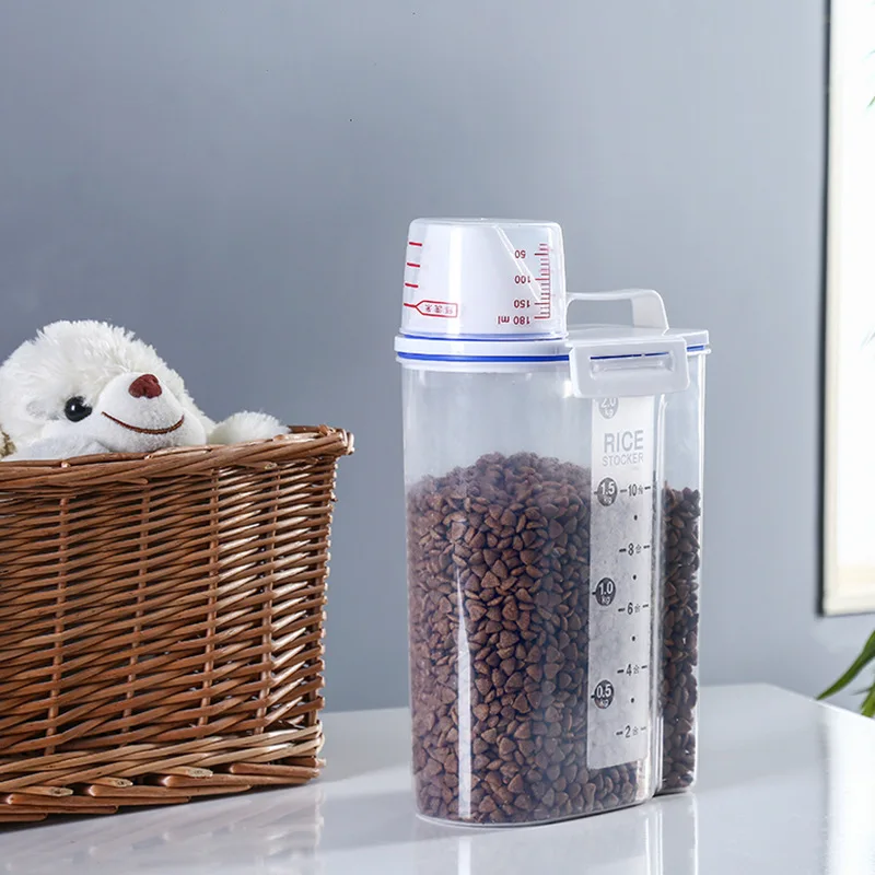 

Dog cat pet food box organizer moistureproof sealed storage bucket, Mix colors