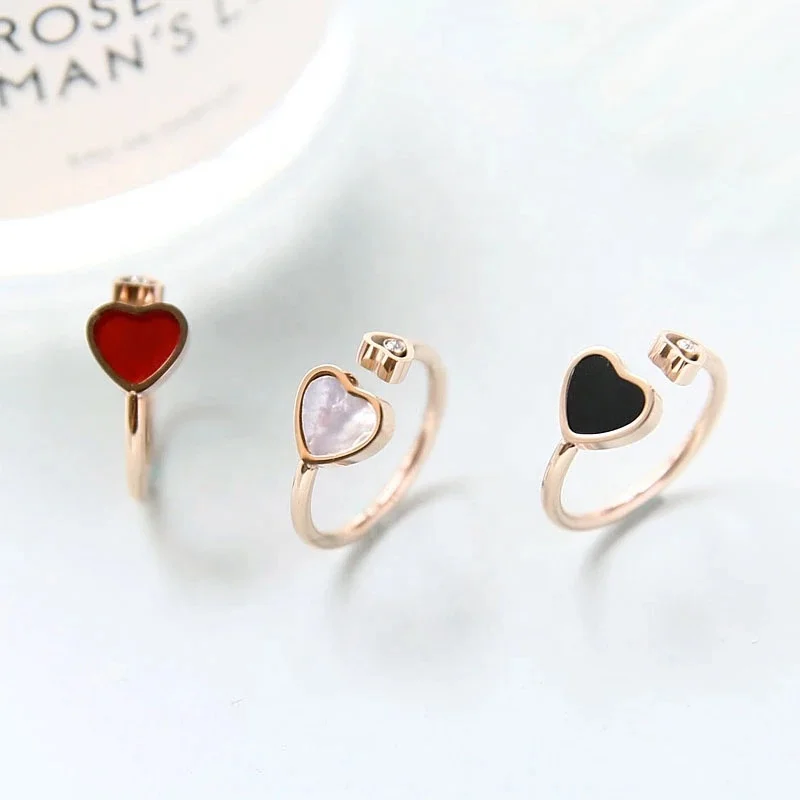

Stainless Steel Jewelry Natural Shell Heart Rings Woman Wedding Lover Ring 316 Titanium steel Ring 18K Gold Plated Wholesale, Rose gold colour