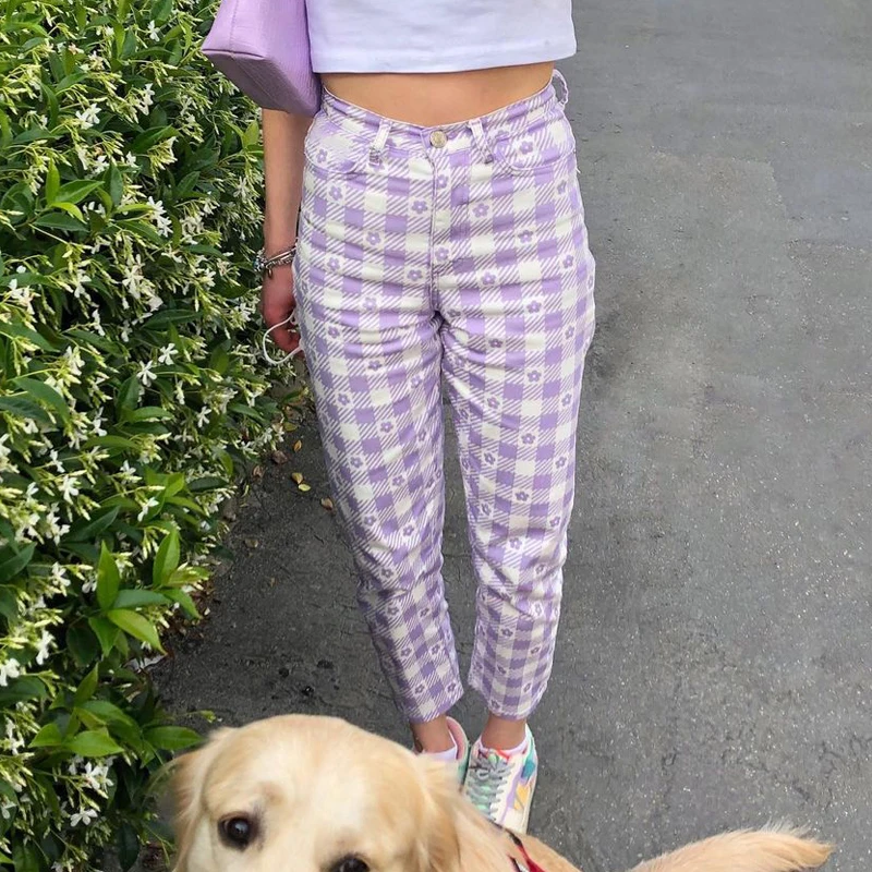 

kuchi 2021 new arrival summer fashion slimming zipper plaid casual trousers for women