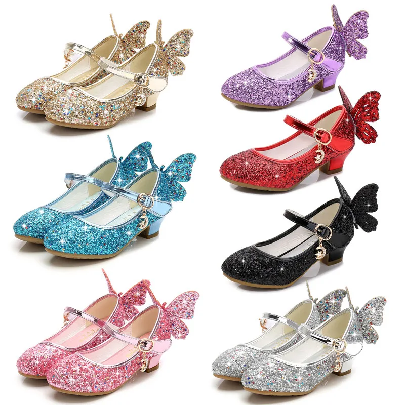 

Crystal Girls Shoes Elsa Aurora Glitter Sandals Cinderella Belle Sofia Rapunzel Shoes Birthday Gift For Kids, As picture