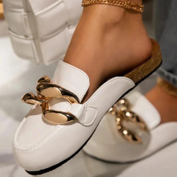 

Latest chain flat close toe slipper sandals for women, Customized color