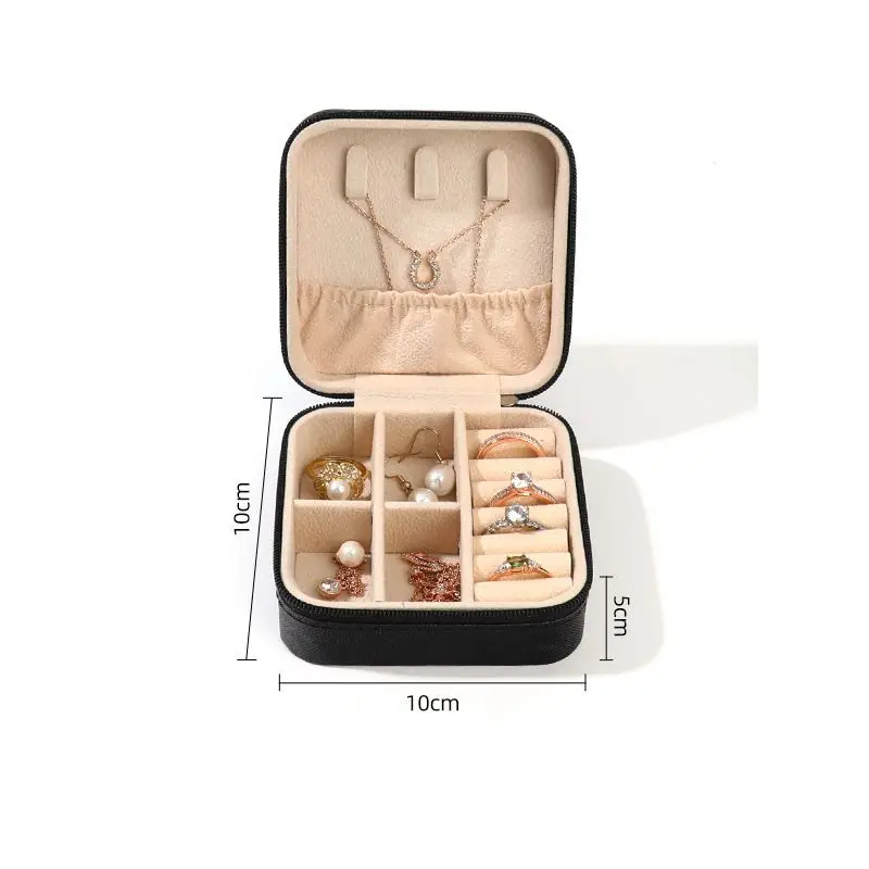 

Organizer Jewelry Display Case Earrings Necklace Travel Portable Jewelry Multi-function storage box with Mirror PU Leather box