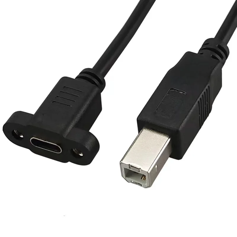 

USB C female with panel mount screw to USB 2.0 B male printer cable data transfer power charge cabletolink factory 2021, Black