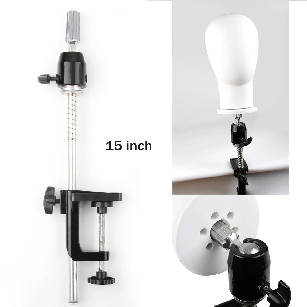 

Professional Training Head Table Stand Stainless Steel Wig Head Stand Black Clamp For Mannequin Head Wig Holder, Black with metal
