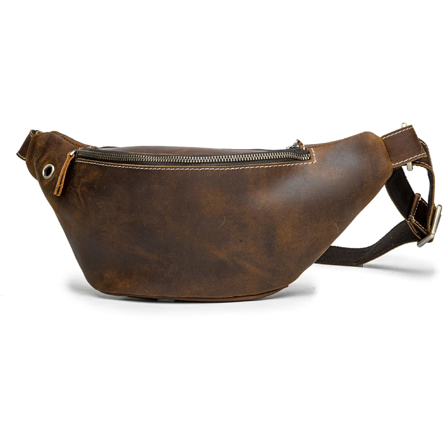 

Simple Retro Genuine Leather Men's Small Waist Pack Casual Natural Crazy Horse Cowhide Outdoor Sports Chest Bag Messenger Bags, Customized