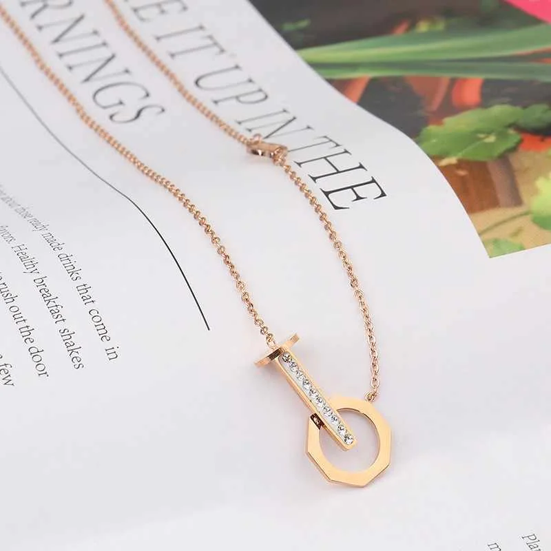 

Cool Design Rose Gold Plated CZ Micro Insert Polymer Clay Zirconia Pendant Necklace