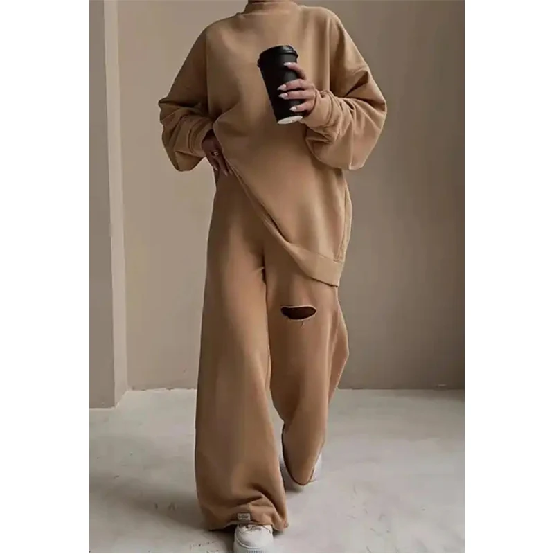 

2023 Fall Winter Women's Clothing Sets Jogging Suit Solid Color 2 Piece Outfit Plus Size Two Piece Outfits Set Women