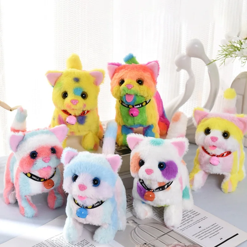 New Design Simulation Electrical Walking Cat Plush Toys Rainbow Color Electric Plush Cat Toy