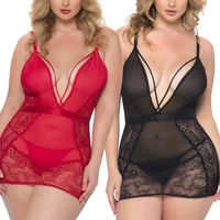 

Hot Transparent Erotic Sheer Mesh Lace Cupped Babydoll Women Plus Size Sexy Teddy Lingerie