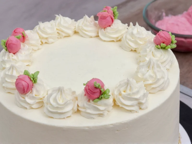 Various cake decorations using homemade buttercream icing