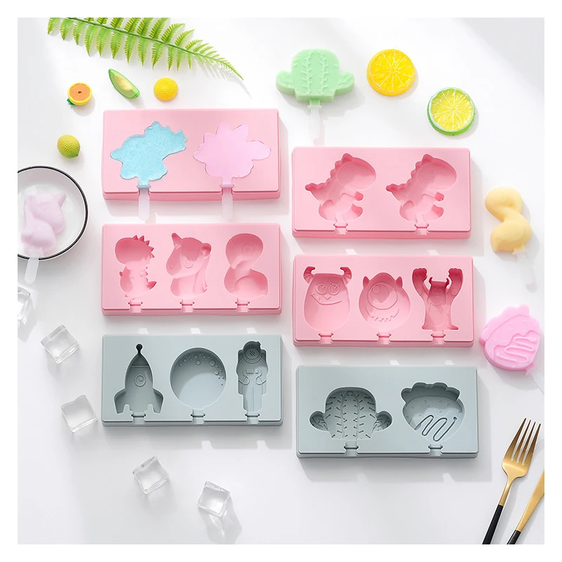 

BPA FREE Food Grade Ice Pop Mold Reusable Ice Pop Maker Cute Homemade Popsicle Maker with Handle for silicone DIY Ice Cream mold, Pink and gray