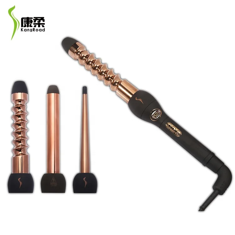 

Hair Curling Wand Interchangeable Barrels and LCD Display Rose Gold professional popular vivid and vogue hair curler, Black