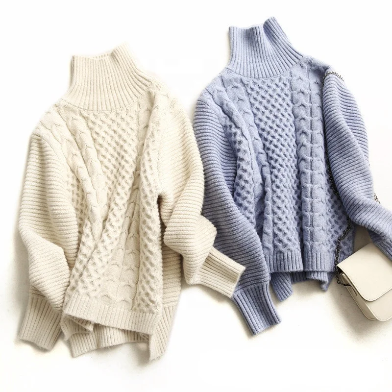 

B23980A New fall sweater knitwear coarse needle high neck sweater