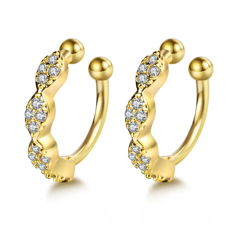 

Simple design hot selling fashion copper plated 18K gold zircon earrings small ear clips for women, Gold color