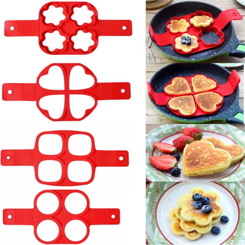 

Free Shipping Silicone Non Stick Fantastic Pancake Maker Ring Kitchen Baking Omelet Moulds Flip Cooker Ring Mold, As photo