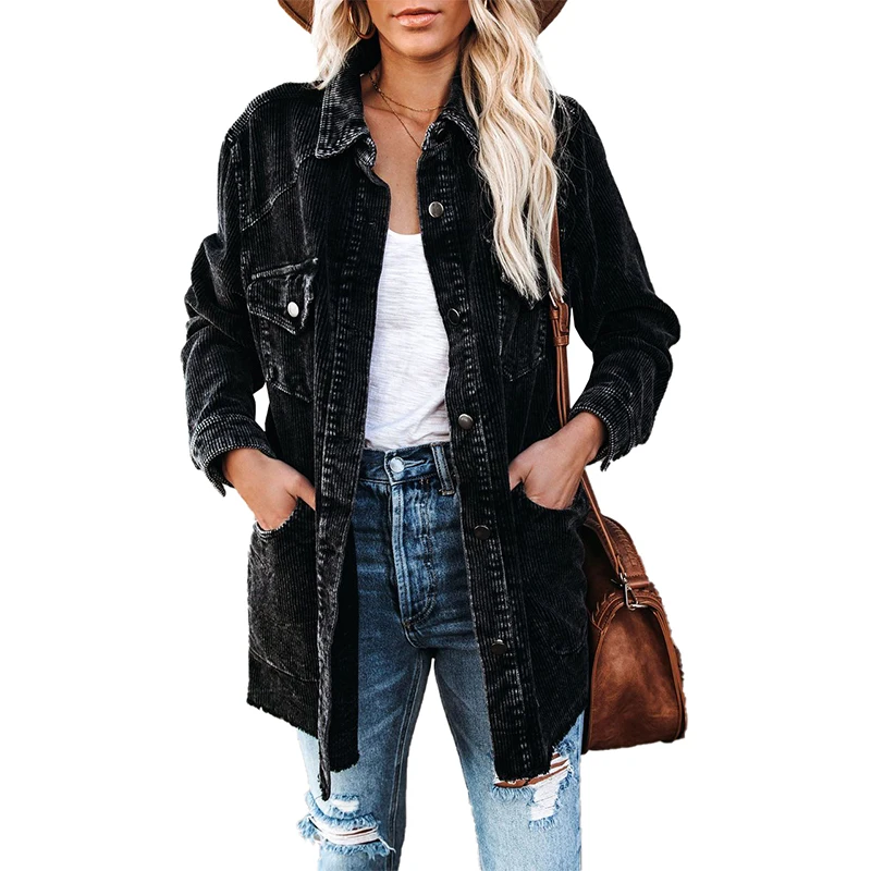 

2021 casual autumn oversize solid women's shacket jacket long sleeve shirt jacket, Black/wine red