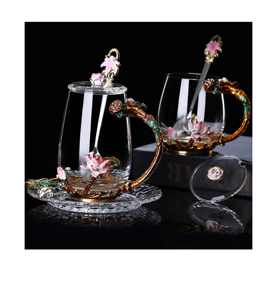 

new 3d crystal flower coffee water daisy glass tea coffee drinking cup gift box sets